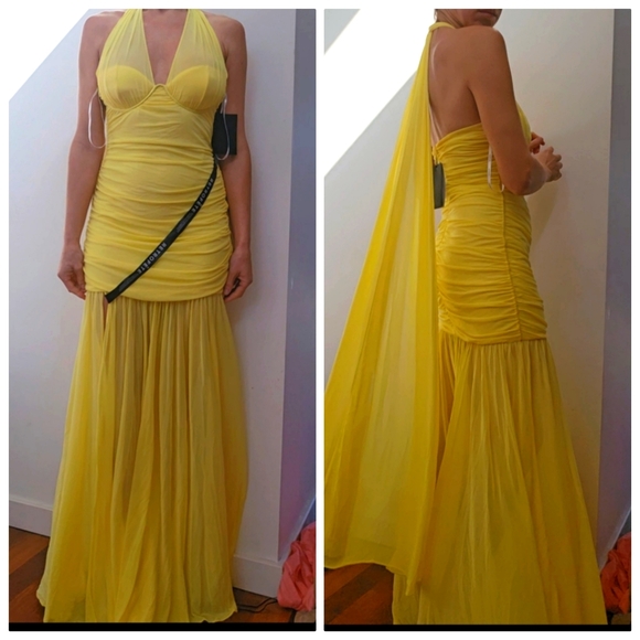 Nwt Retrofete maisie goddess  buttercream sheer layer slit maxi gown S - Picture 10 of 11